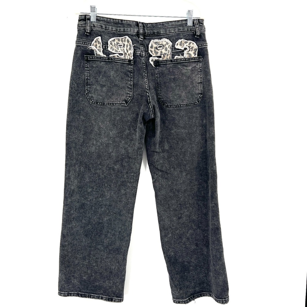 7th & Hudson animal print 1993 wide leg baggy black jeans 90s grunge y2k 9 32